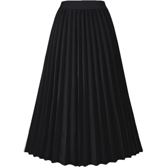 High Waist Pleated A Line Midi Skirt Flowy Elastic Waist Swing Skirt Women - Picture 5 of 5